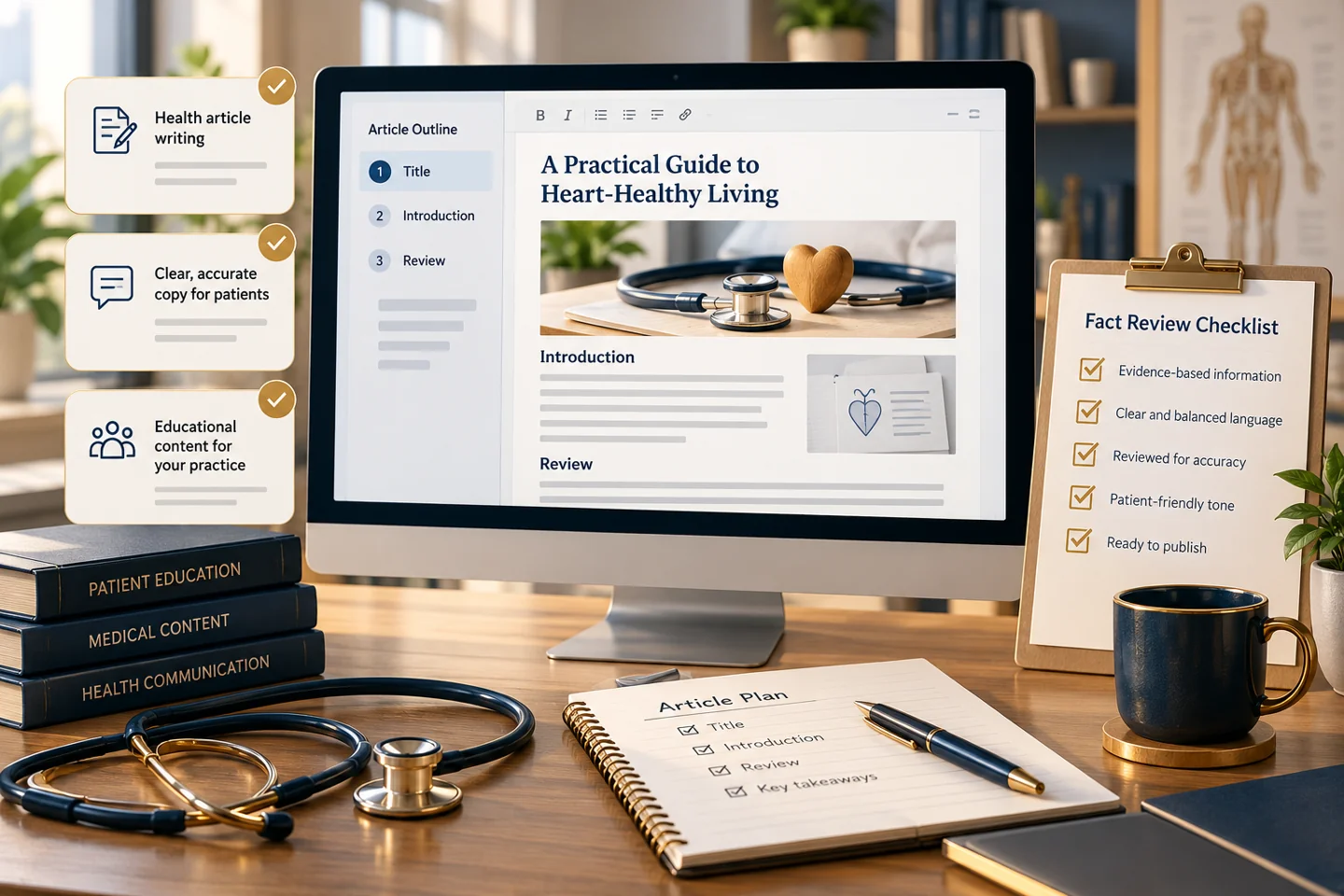 Illustrative medical article outline, website copy and editorial review