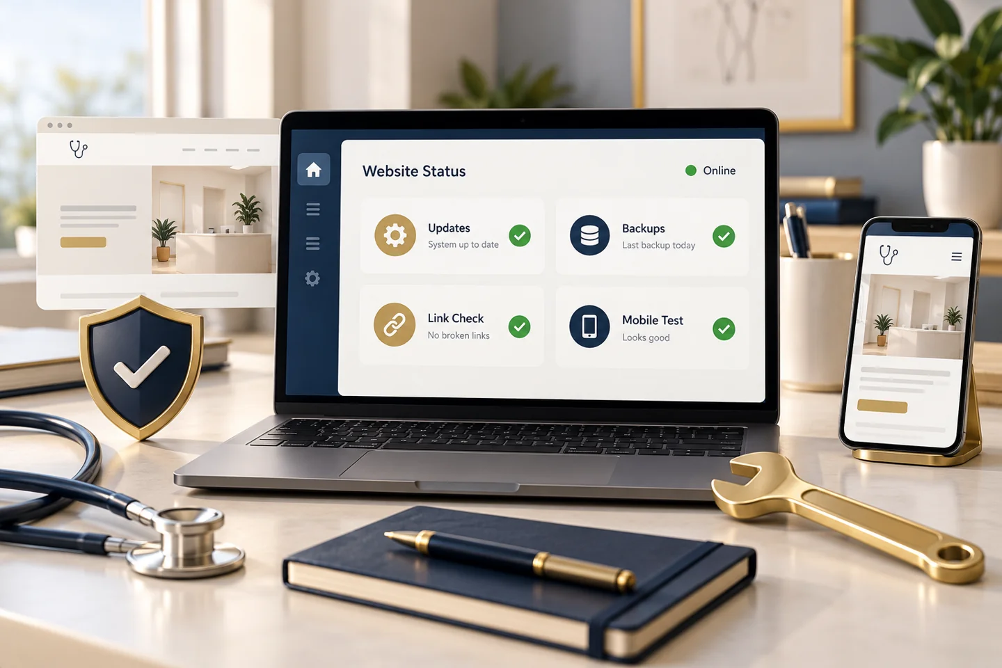 Illustrative website updates, backups, monitoring and maintenance checks