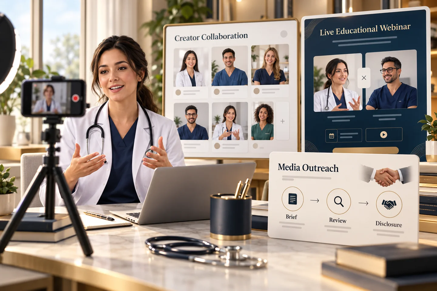 Illustrative healthcare educator collaboration, outreach brief and disclosure