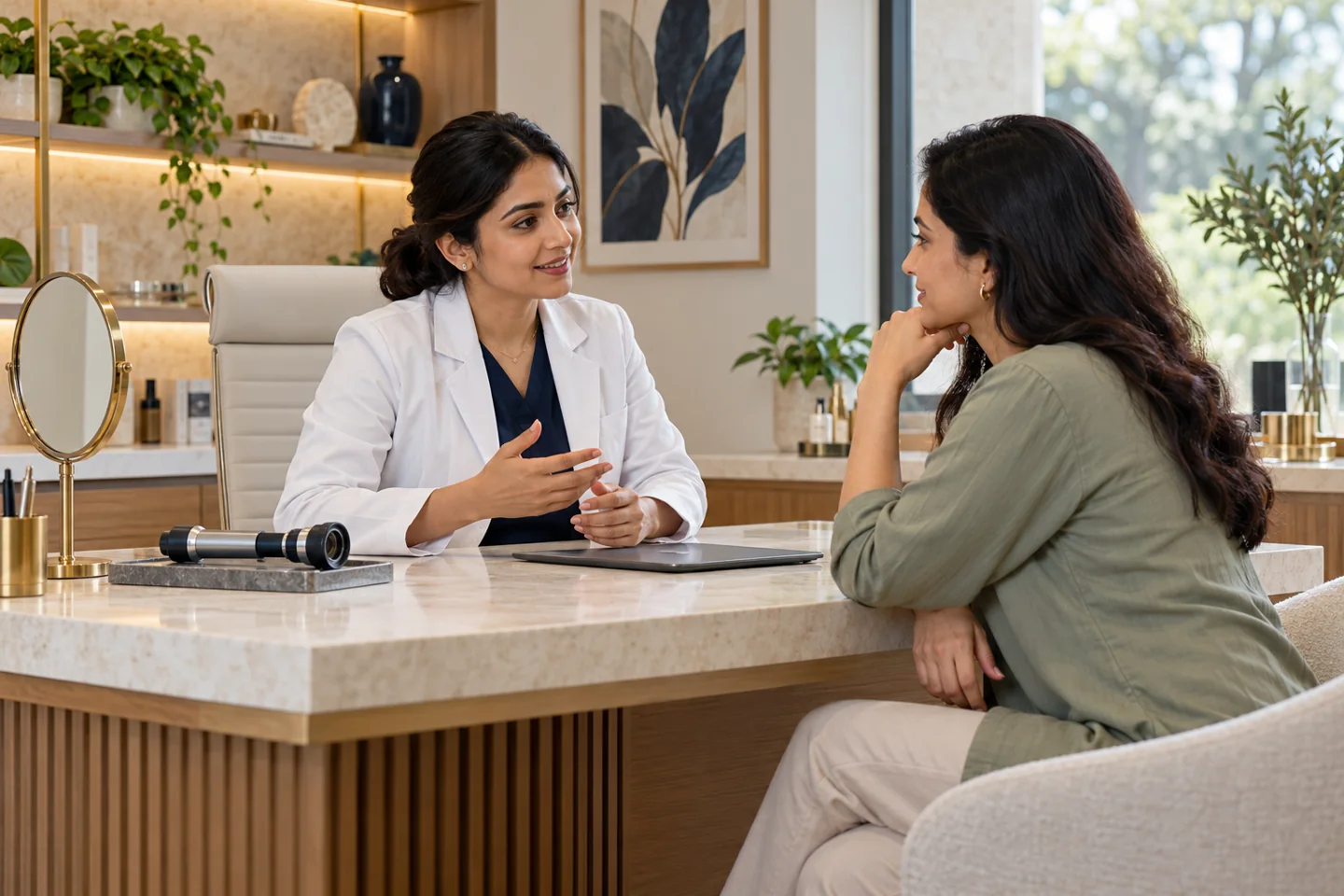Illustrative dermatology & skin clinics setting with fictional people