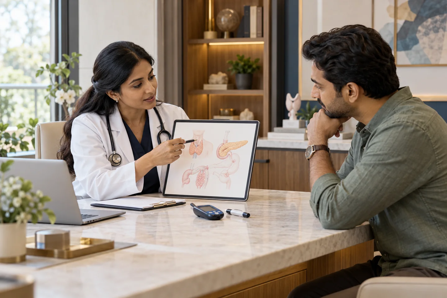 Illustrative diabetes & endocrinology setting with fictional people