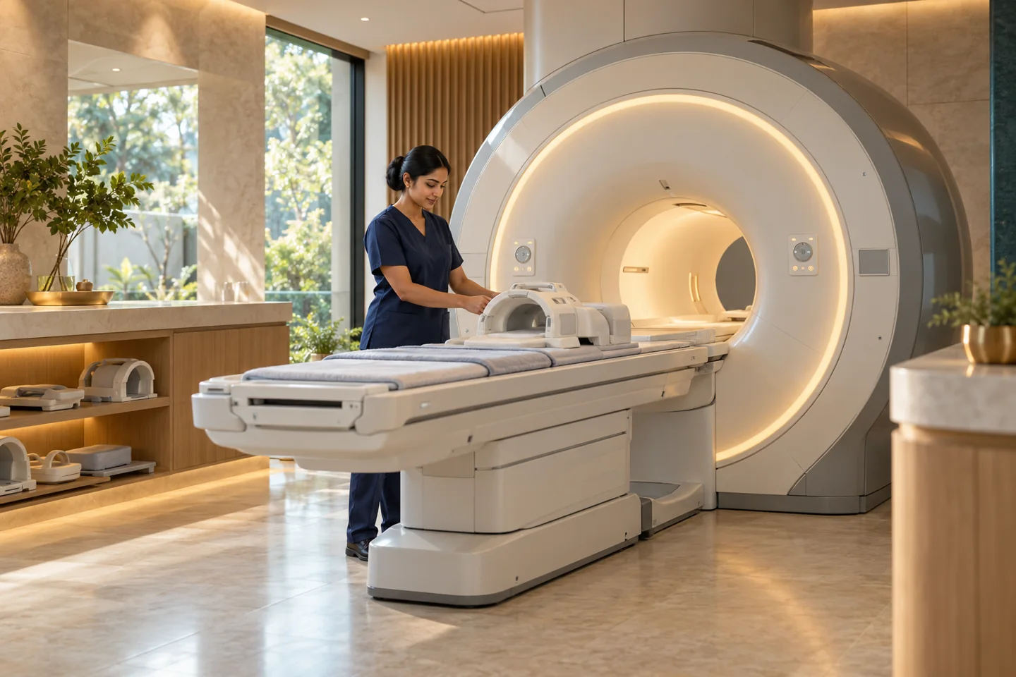 Illustrative diagnostic laboratories & imaging centres setting with fictional people