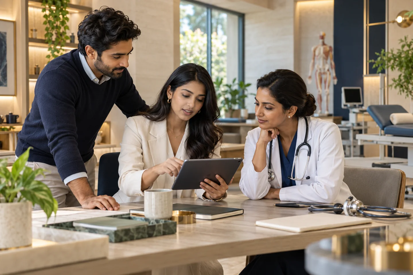 Illustrative healthcare startups & digital health businesses setting with fictional people