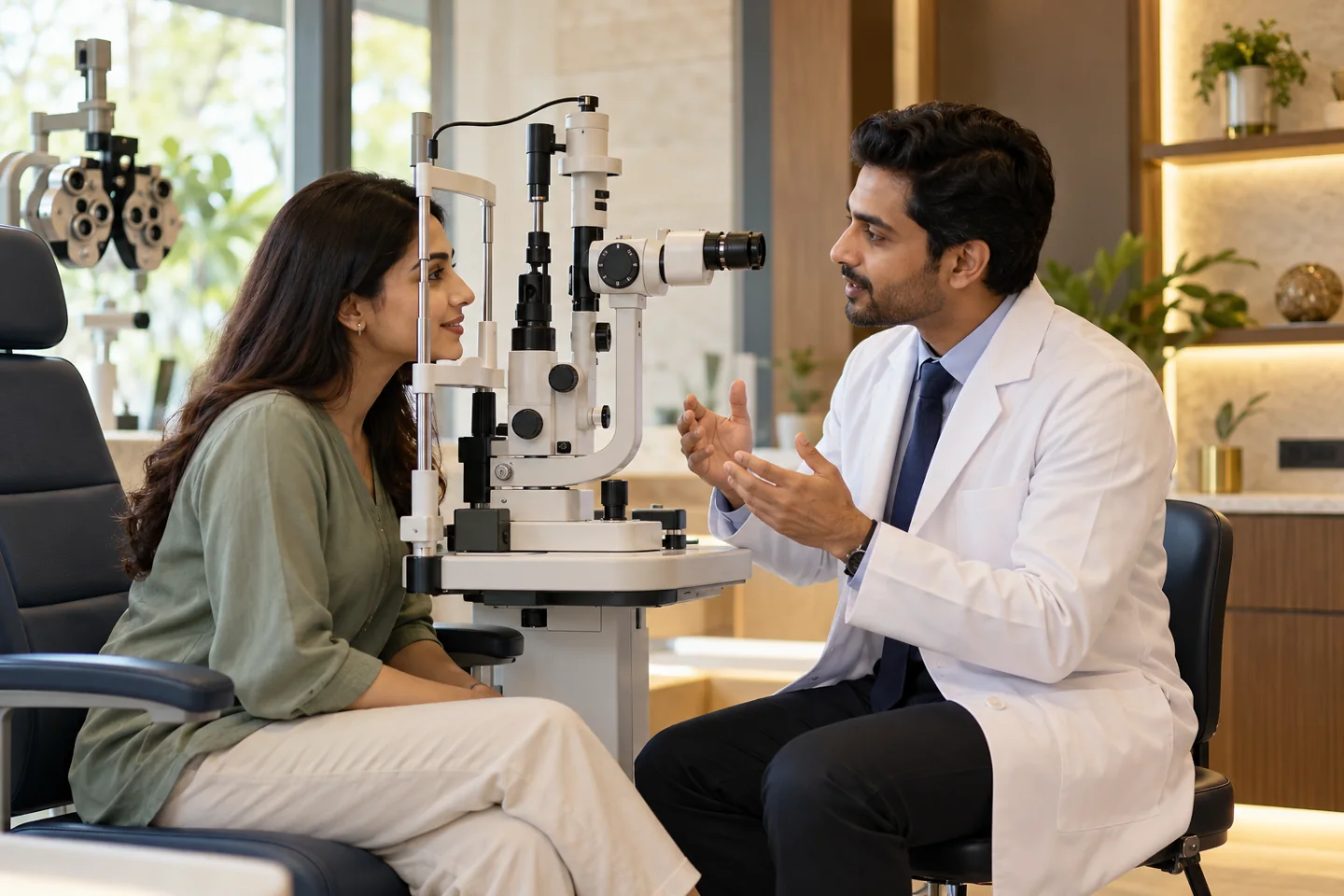 Illustrative ophthalmology & eye clinics setting with fictional people