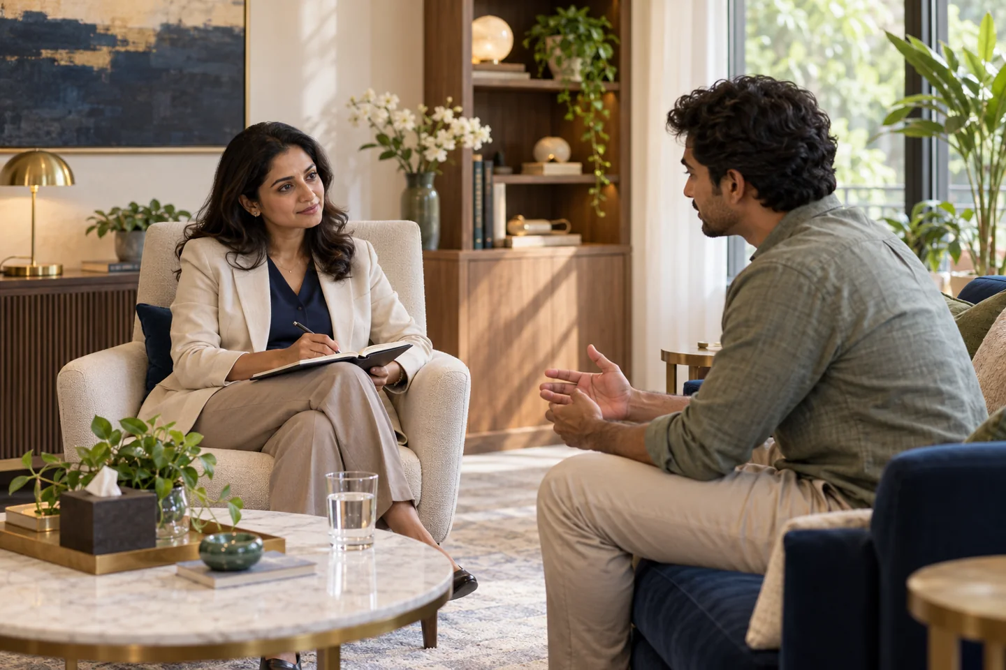 Illustrative psychiatry & mental health practices setting with fictional people