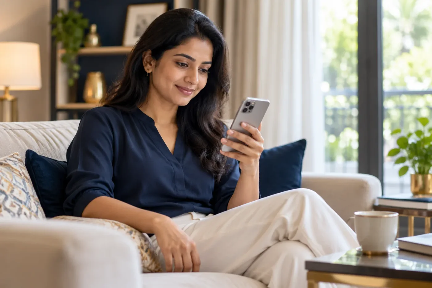 Visitor reading an appointment reminder on a phone at home.