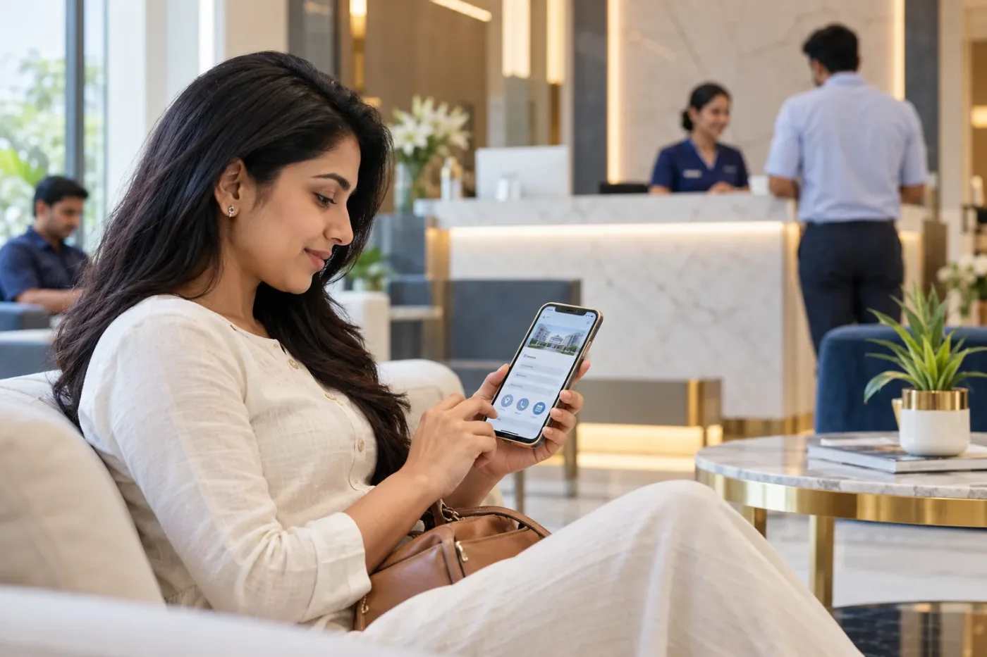 Visitor browsing clinic information on a smartphone.