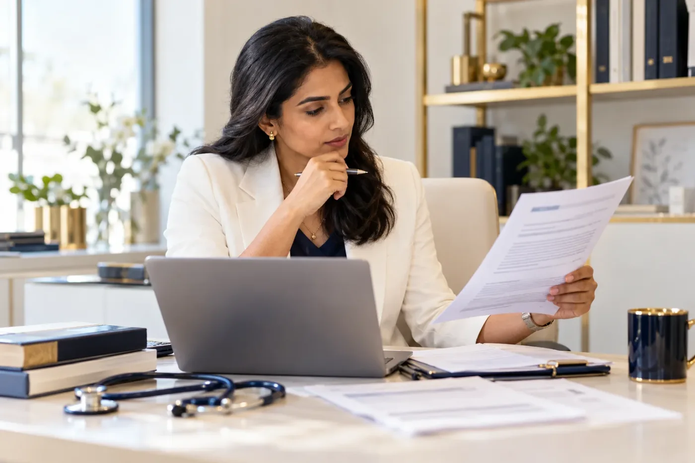 Editor comparing an older article with updated information.
